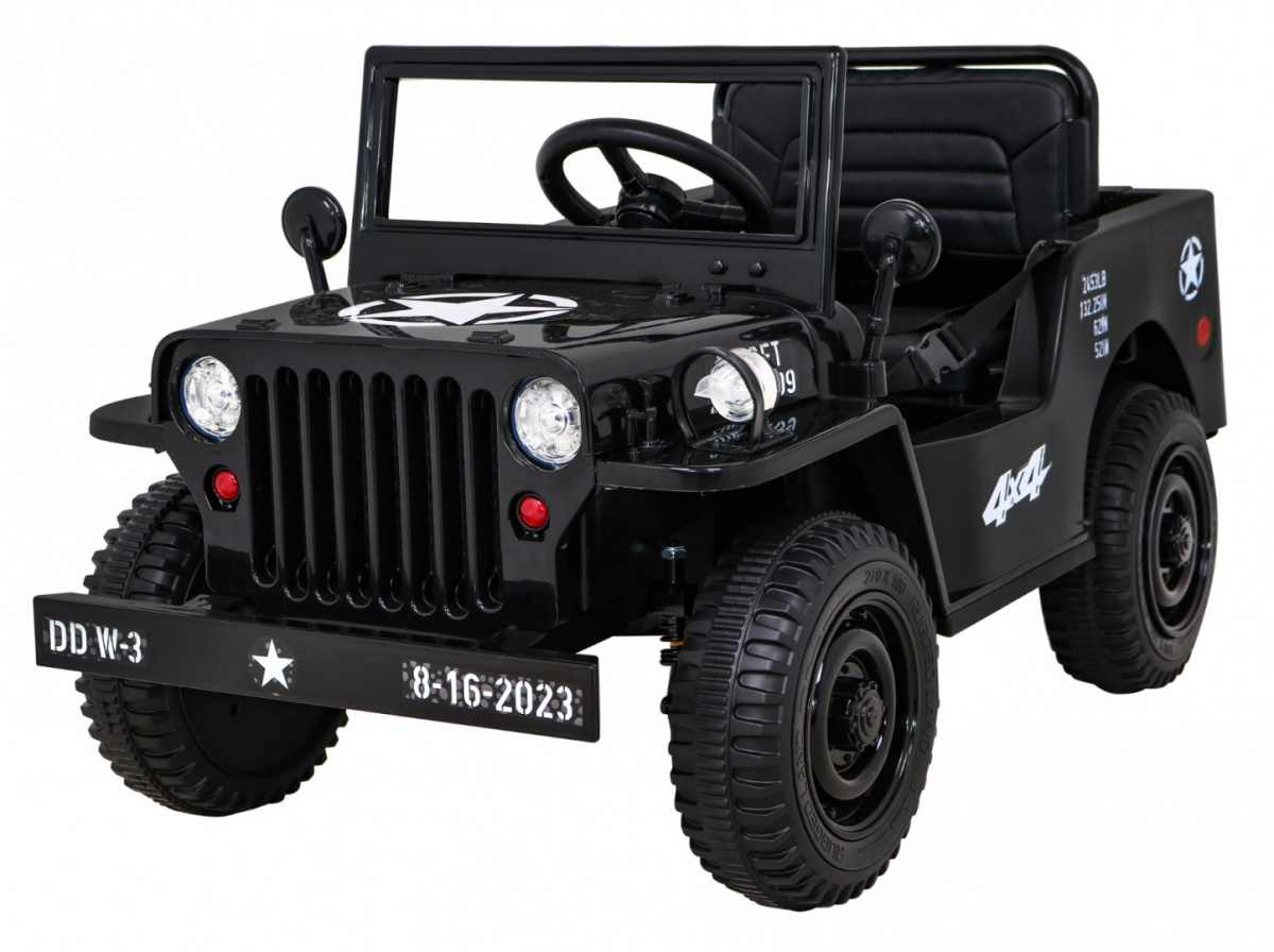 Autko Wojskowe Retro dla dzieci Czarny Napęd 4x4 Pilot 2 Bagażniki
