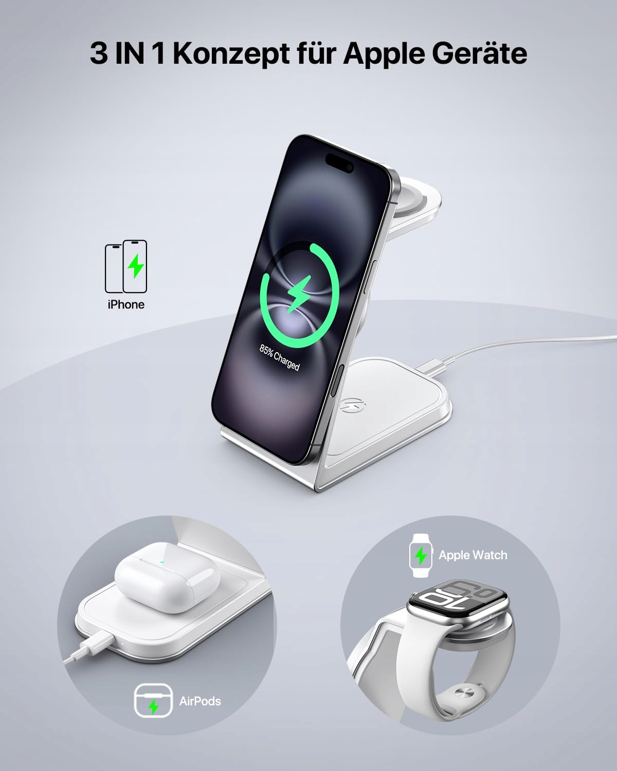 MAGSAFE Bezprzewodowa Stacja Ładowania 3W1 Dla Apple Watch i iPhone AirPods — miniatura 2