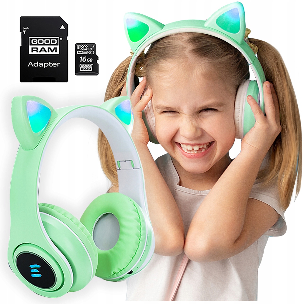 Najlepszy Dla Nastolatka Słuchawki Bluetooth Led Kocie Uszy+sd 16GB-Zdjęcie-0
