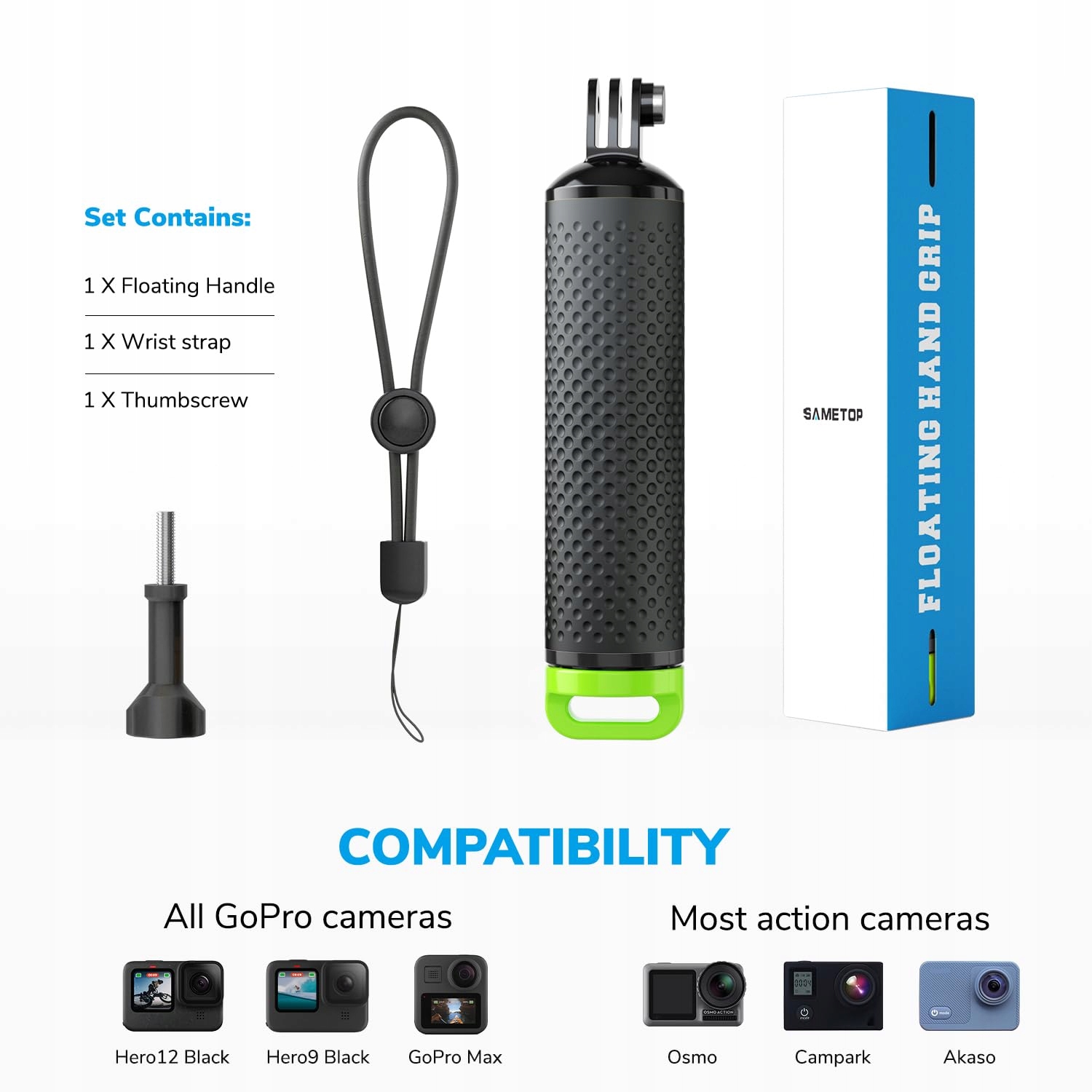 SAMETOP Uchwyt Pływający Do Kamer GoPro Hero DJI Osmo Action Zielony — miniatura 4