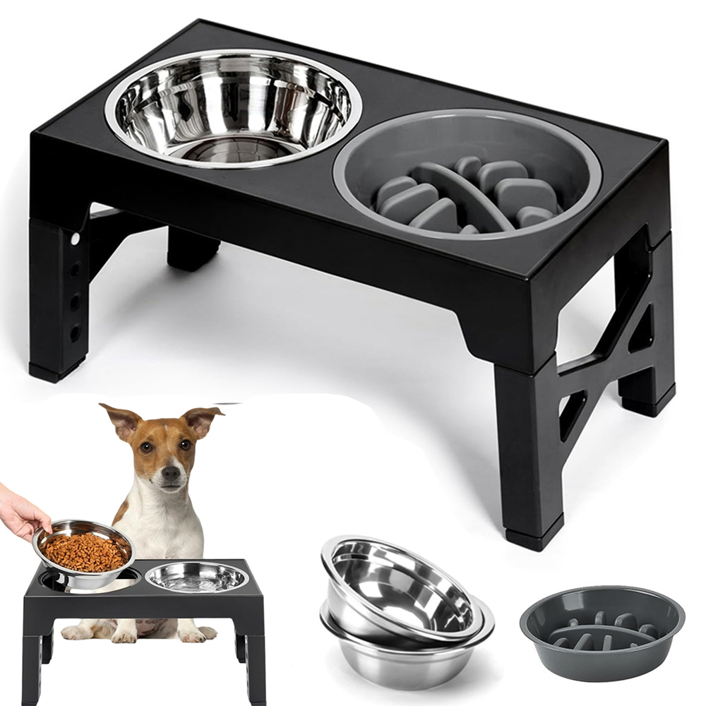 Vysoký Stojan Na Krmení Psů Se Dvěma Nerezovými Miskami 43*23 CM