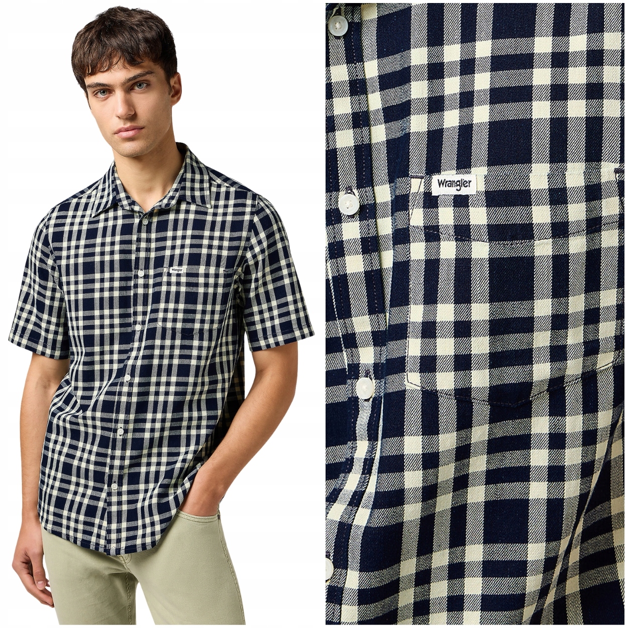 Wrangler 1 Pkt Shirt Crepe Indigo bavlněná kostkovaná košile s krátkým rukávem, velikost L