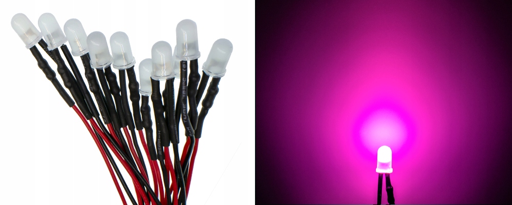 DIODY LED MATOWE 12V 5mm 8 KOLORÓW do wyboru, przewody 20cm | 10 szt Kolor biała czerwona niebieska pomarańczowa UV zielona żółta