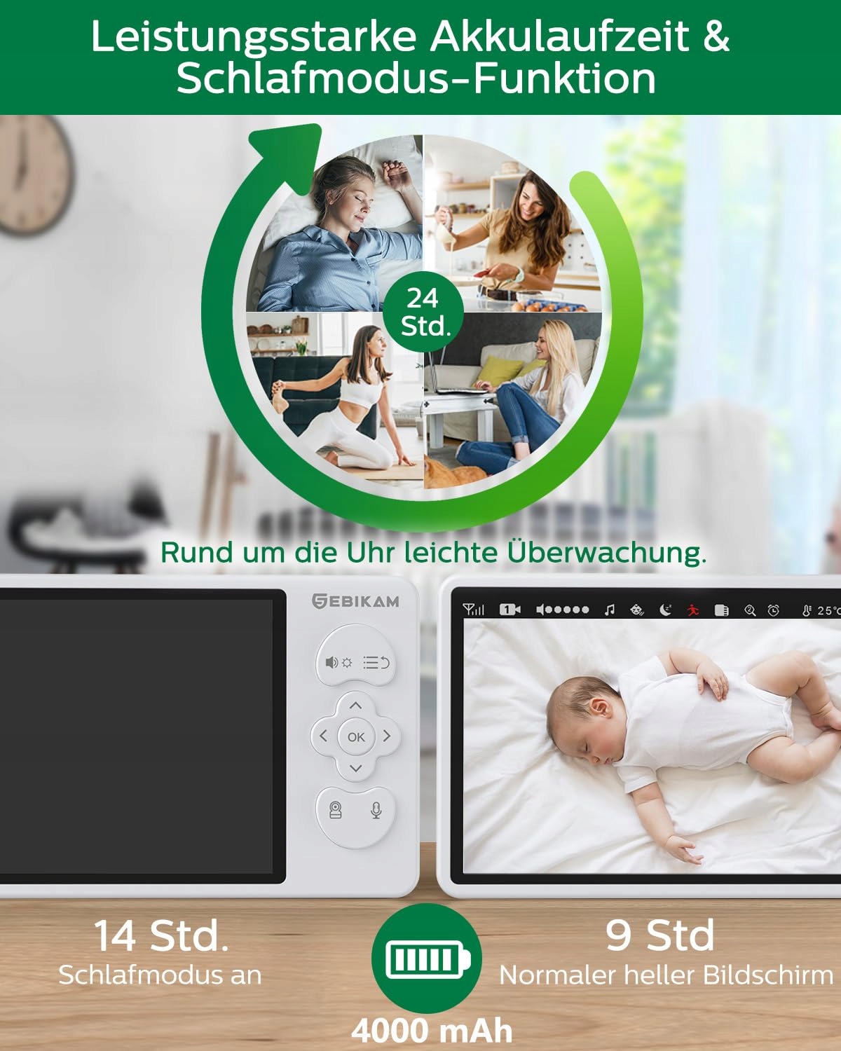 SEBIKAM Baby Monitor Kamera 720P HD Ekran 4000mAh VOX Tryb Nocny Audio — miniatura 6