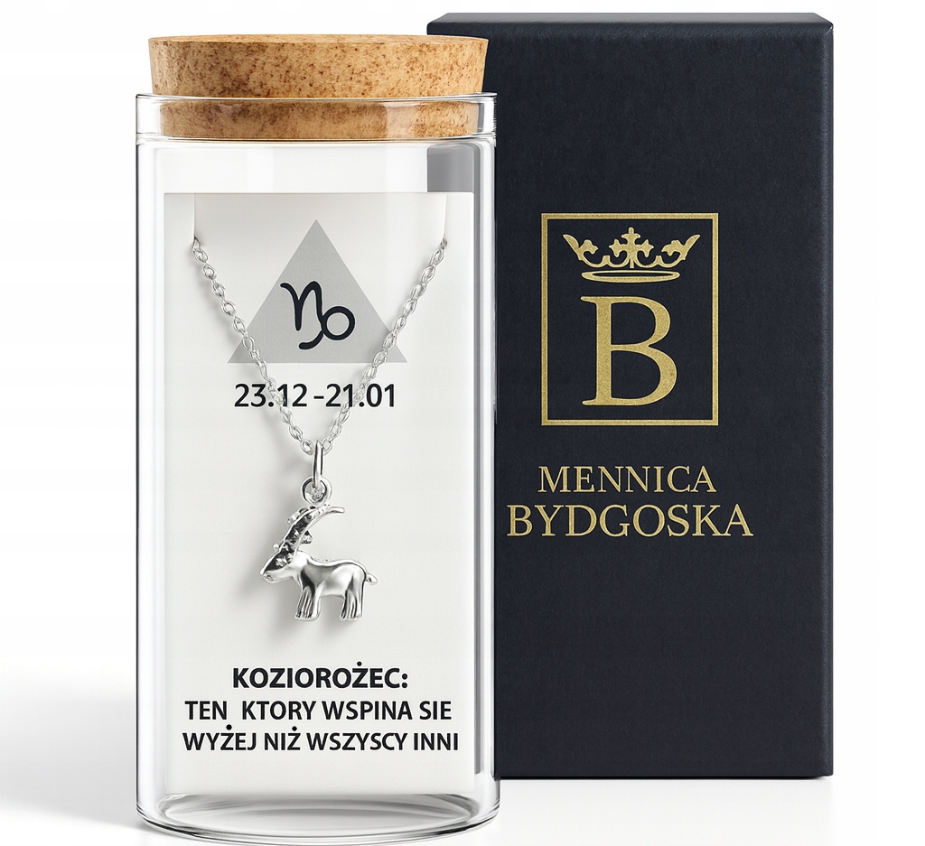Stříbrný dámský náhrdelník v láhvi znamení zvěrokruhu kozoroh stříbro o ryzosti 925