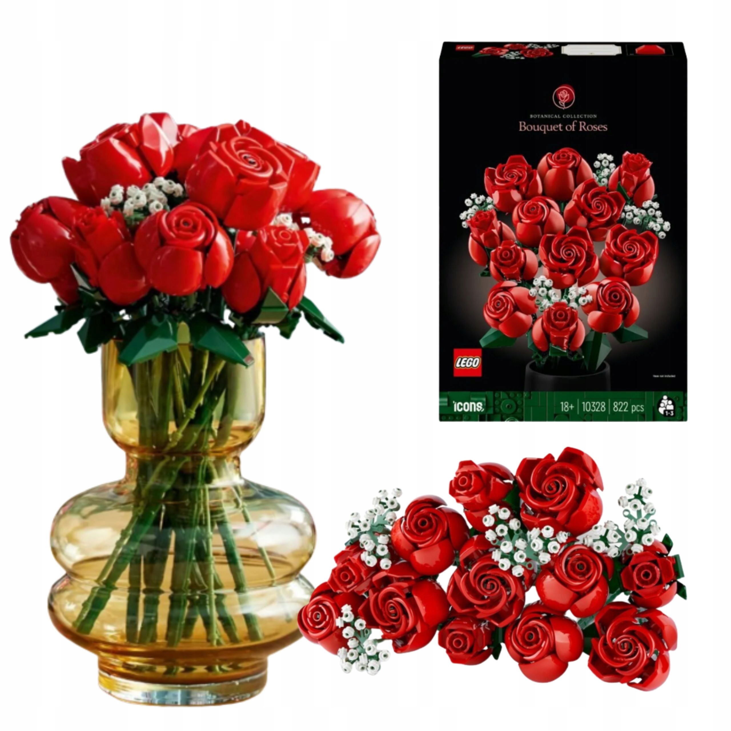 Lego 12 Czerwonych Róż Kwaty Do Wazonu 822 Elementy 3 Fazy Kwitnienia Róży