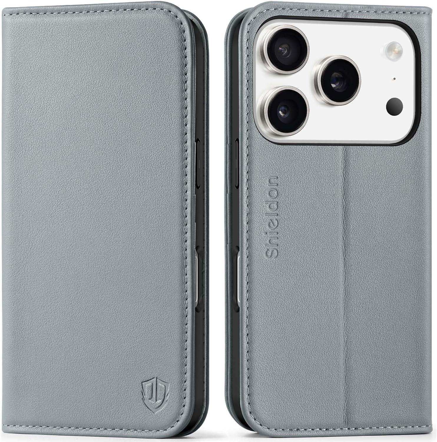 Flipové pouzdro Pravá Kůže Shieldon pro Apple iPhone 17 Pro Max, šedé