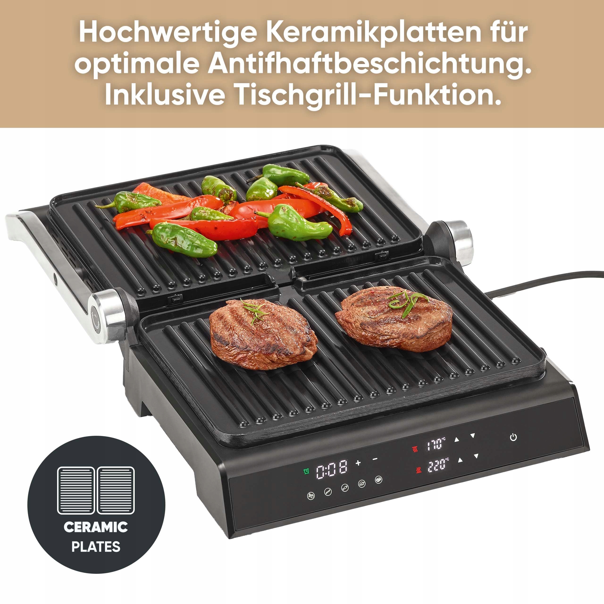 SEVERIN SEVINI Grill Elektryczny Do Mięsa Ryb Warzyw 1800W Czarny — miniatura 3