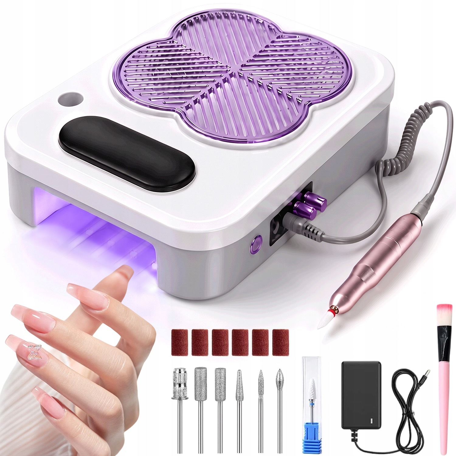 Odsávačka Prachu Na Nehty Manikúra Filtr Uv Lampa S 6 Vrtáky Tichý 3V1