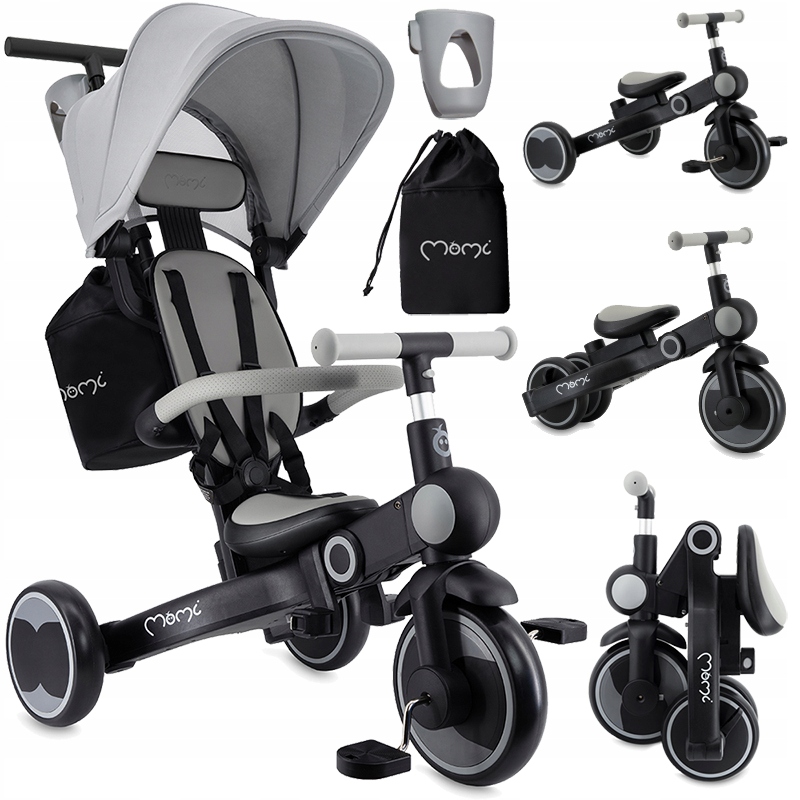 Rowerek trójkołowy MoMi Solivia szary od 1 roku lekki regulacja 4w1