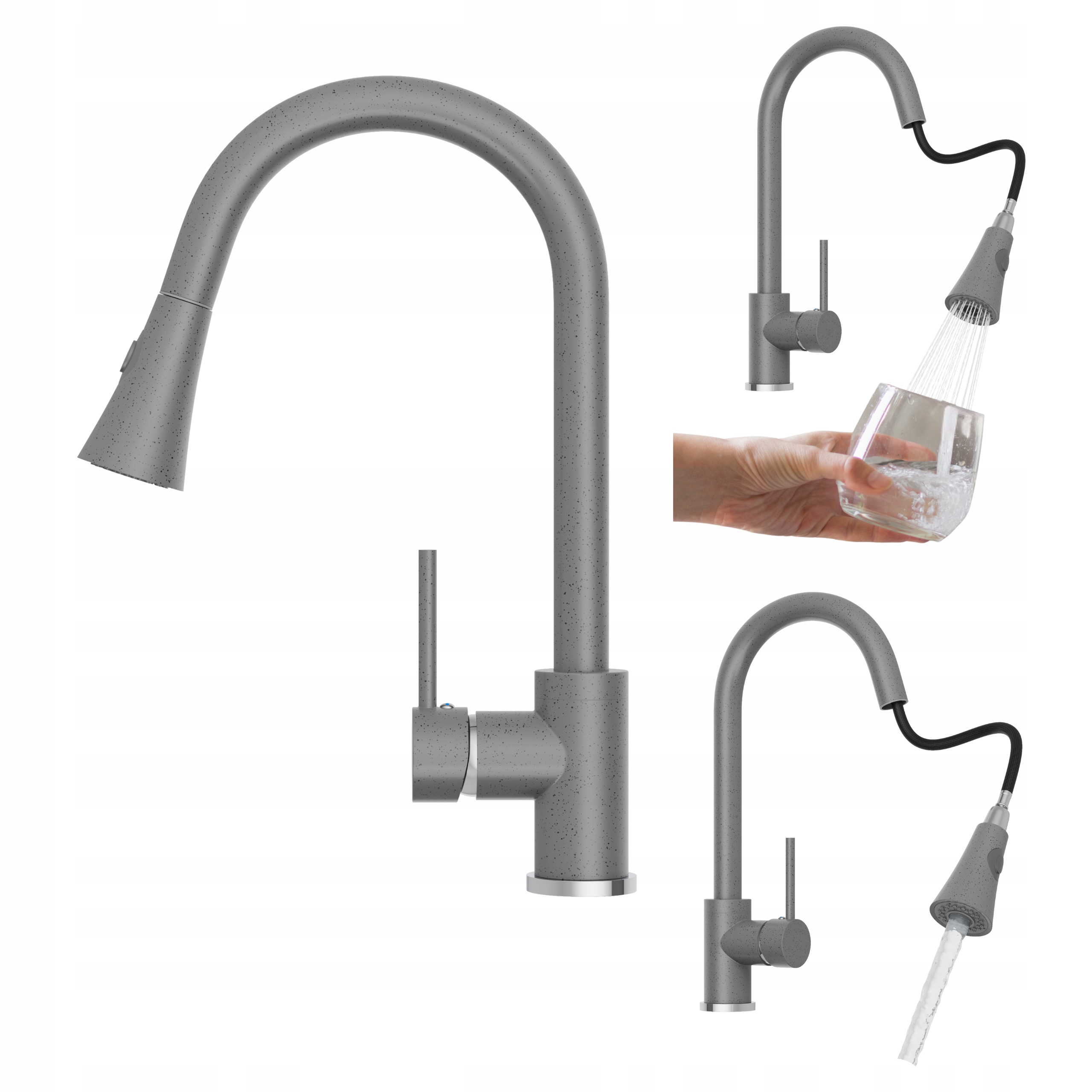 Kuchynská Batéria Šedá S Výsuvným Výtokom