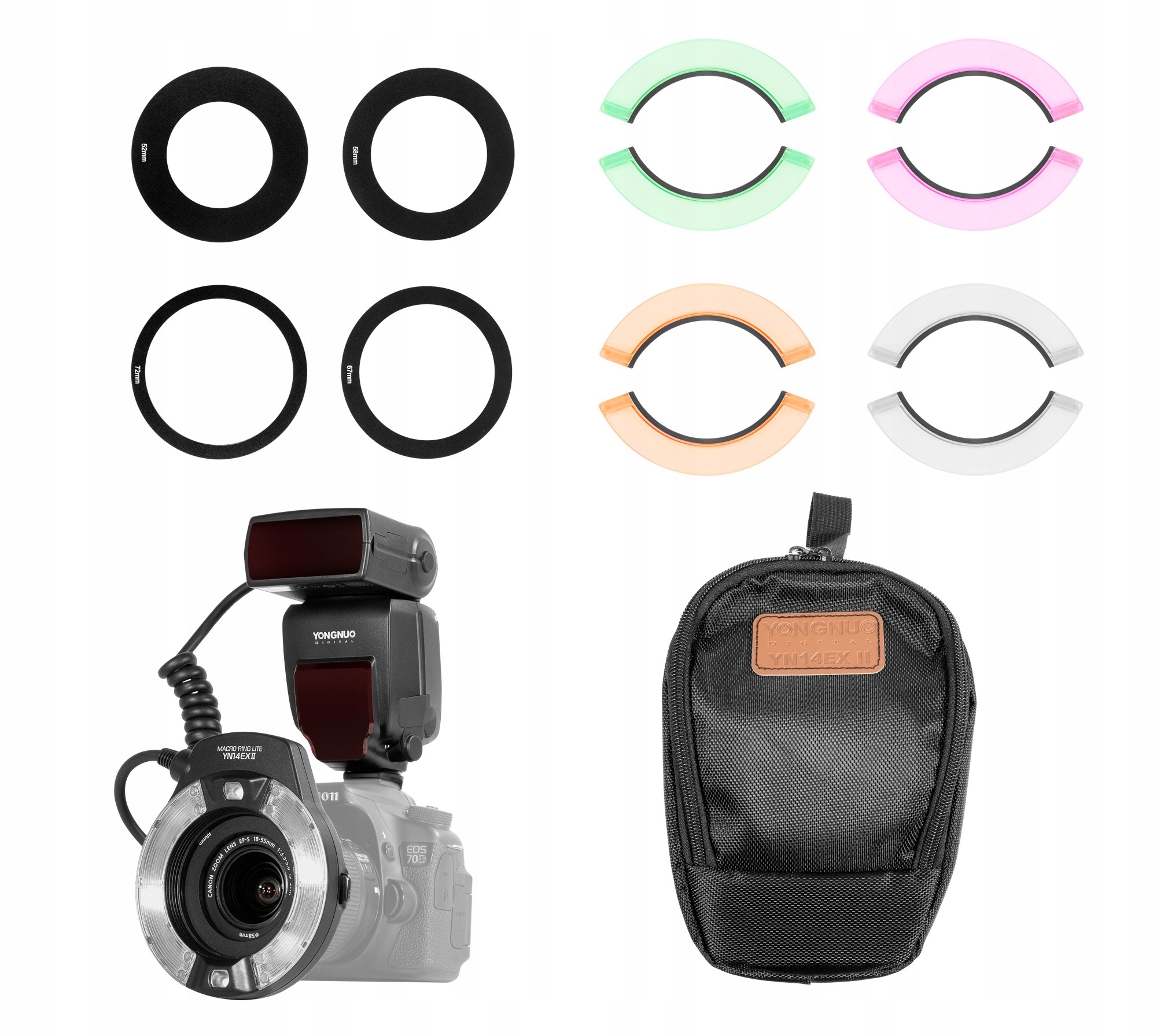 LAMPA PIERŚCIENIOWA DO APARATU FOTOGRAFICZNEGO CANON + ZESTAW DYFUZORÓW