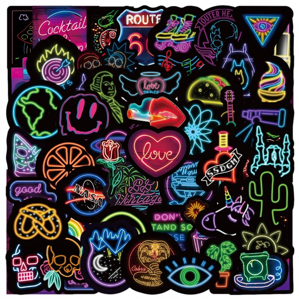 

Wlepy Naklejki Wodoodporne Sticker MIX Neon 50szt