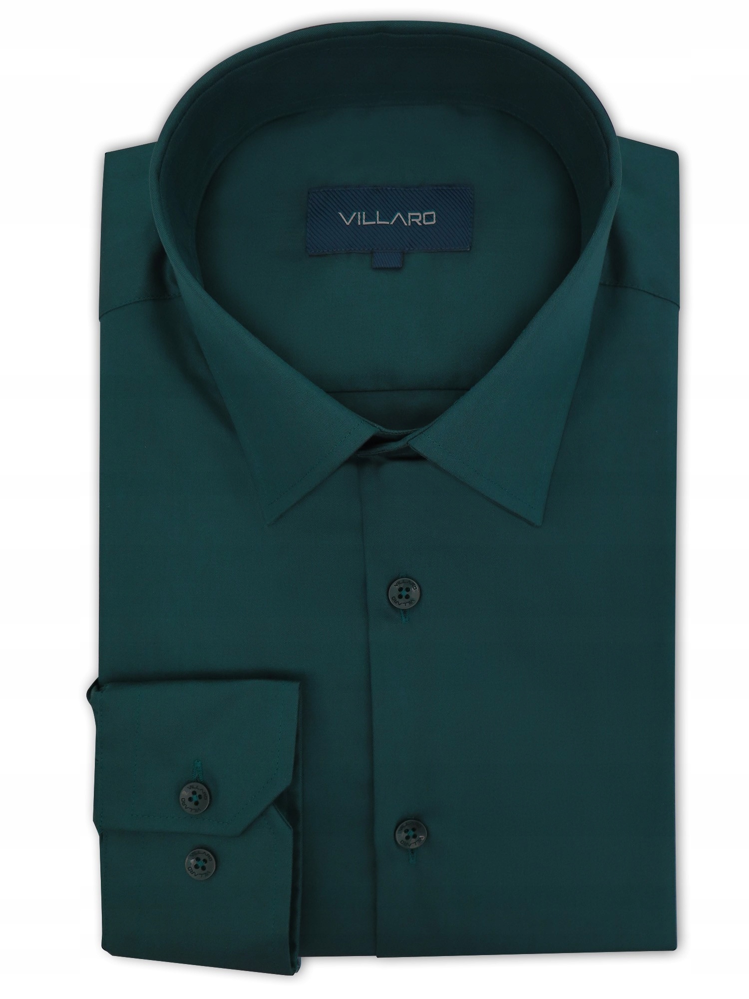 ZIELONA GŁADKA KOSZULA Z DŁUGIM RĘKAWEM VILLARO F016V 176-182 / 42-Slim