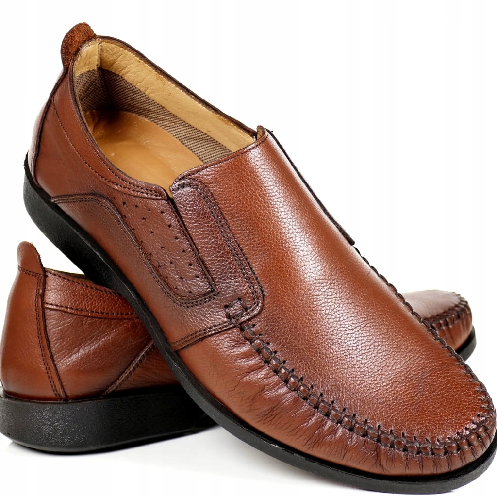 Hnědé Kožené Polobotky Pánské Boty Nazouvací Pohodlné Měkké Vložky