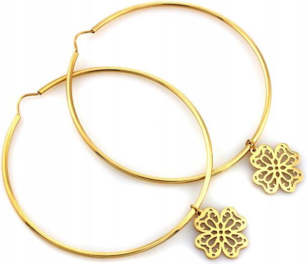 Zlaté Náušnice s 14karátovým kolečkem 40 mm a čtyřlístkem, dlouhé, elegantní 585
