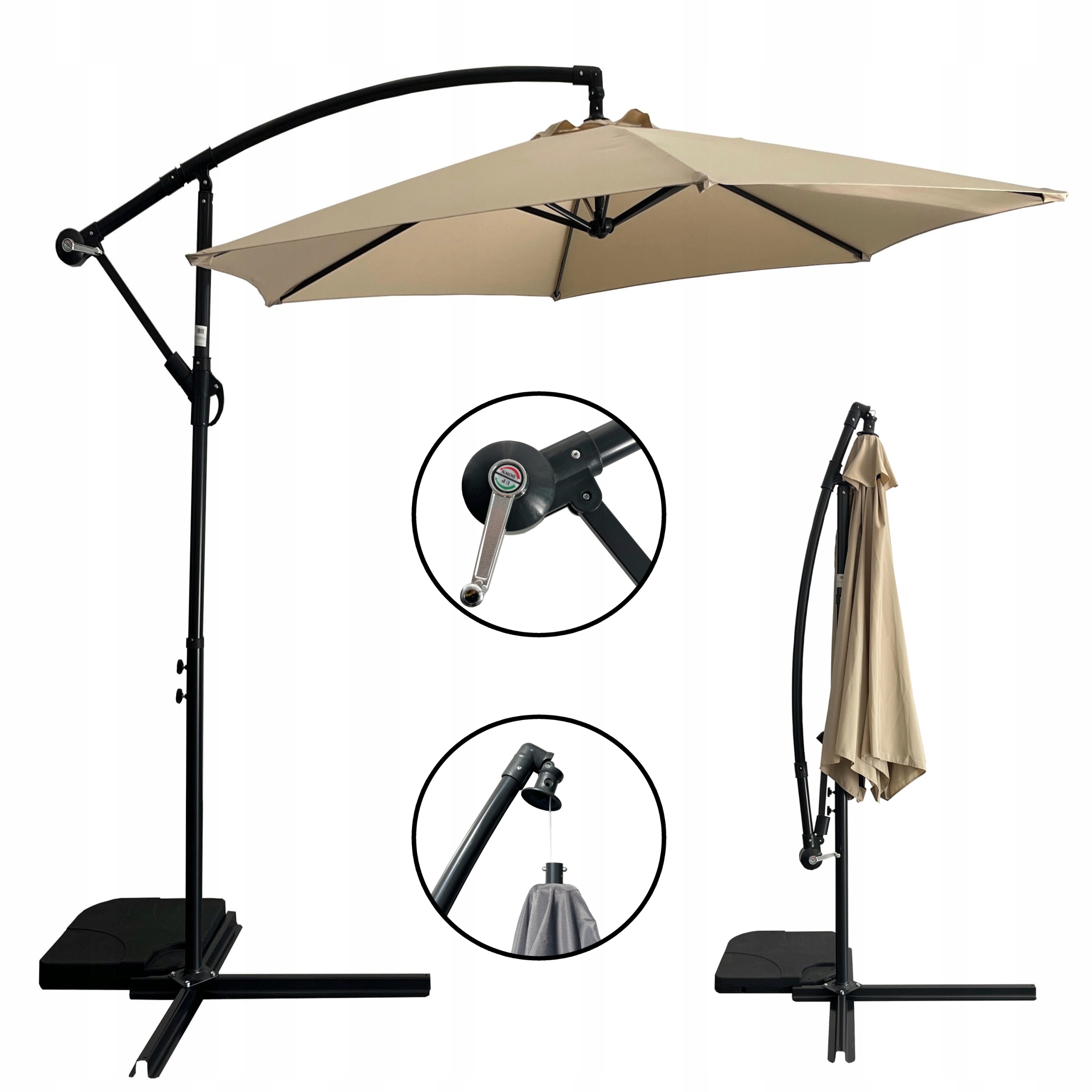 Zahradní Slunečník Velký Skládací Pevný s boční nohou Béžový