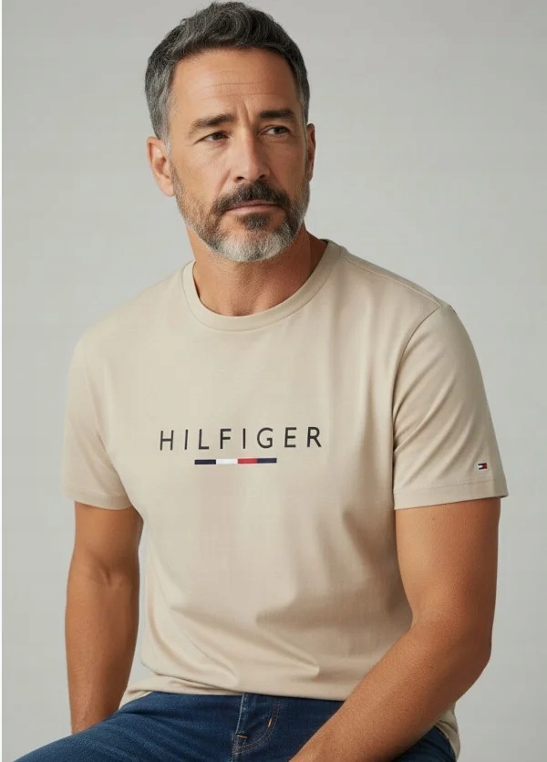 Tommy Hilfiger tričko s potiskem a logem, barva béžová, velikost M