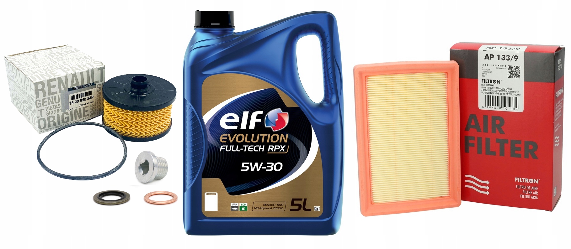 Olejový Filtr Vzduchu Korek Renault Dacia TCe Olej Elf Evo Rpx RN17 5W30 5L