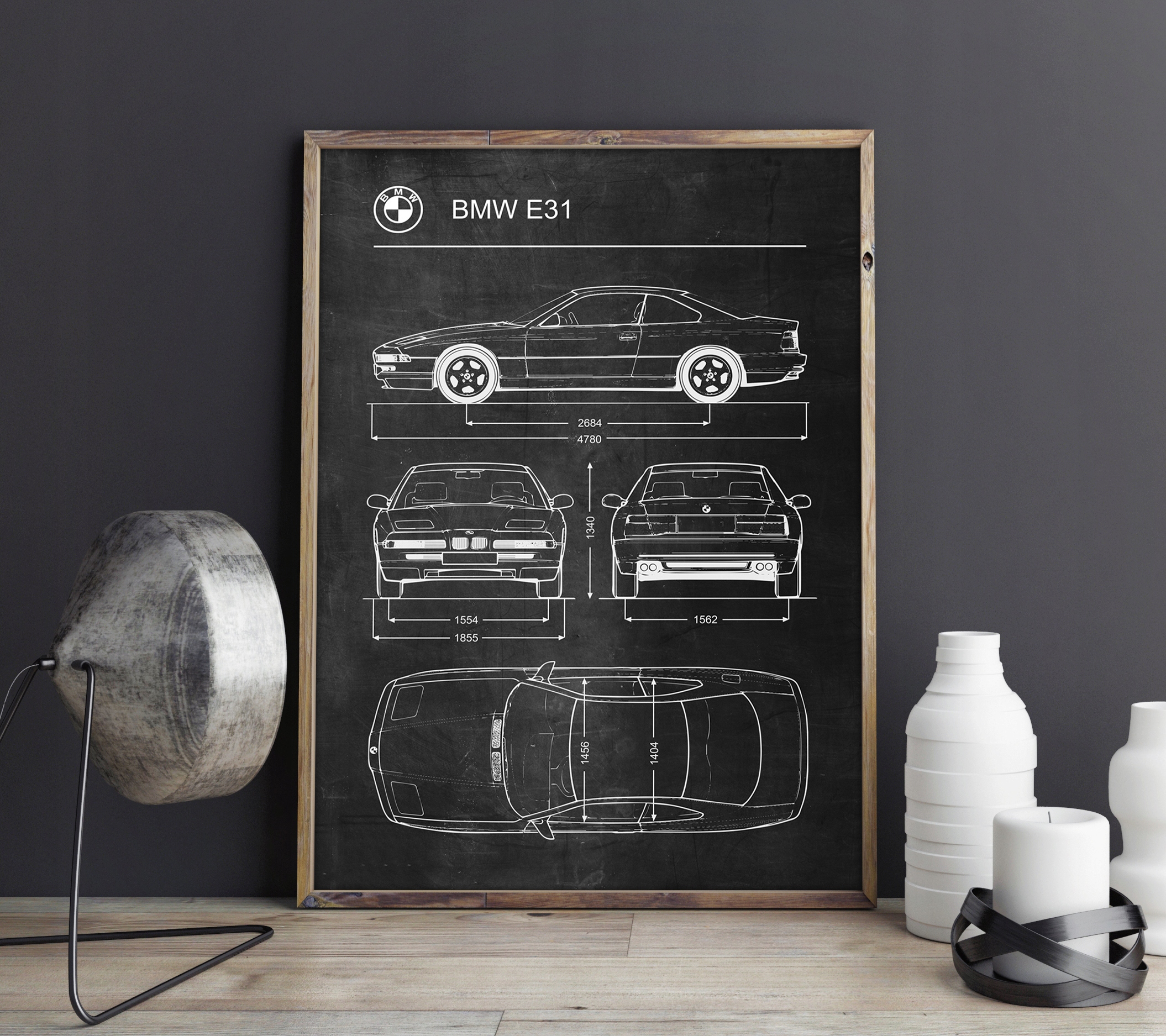 Plakat BMW E31 Retro Patent Schemat Poster Szerokość produktu 42 cm