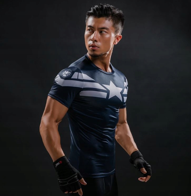 Koszulka termoaktywna siłownia KAPITAN AMERYKA Rękaw krótki rękaw