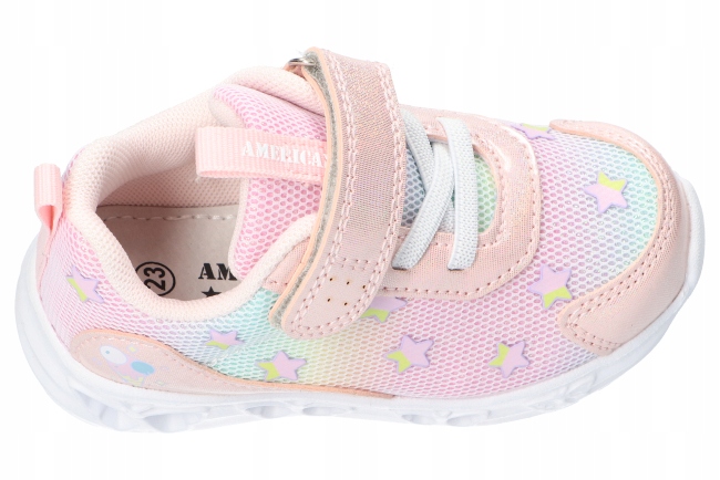 BUTY SPORTOWE DZIECIĘCE AMERICAN CLUB ADIDASY NA RZEP ŚWIECĄCE LED R 23 Kolor różowy