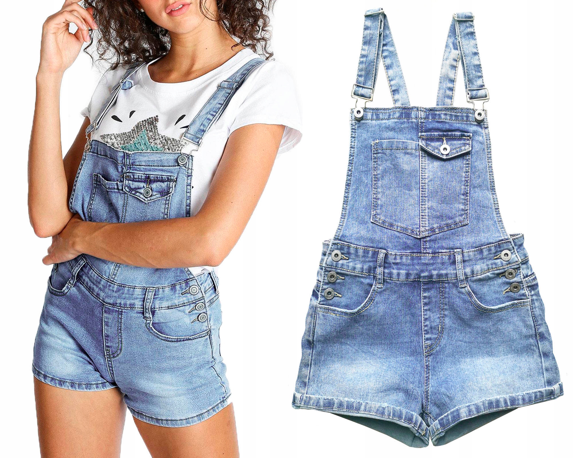 Spodenki Ogrodniczki Damskie Jeansowe Mom Fit Jeans Szorty