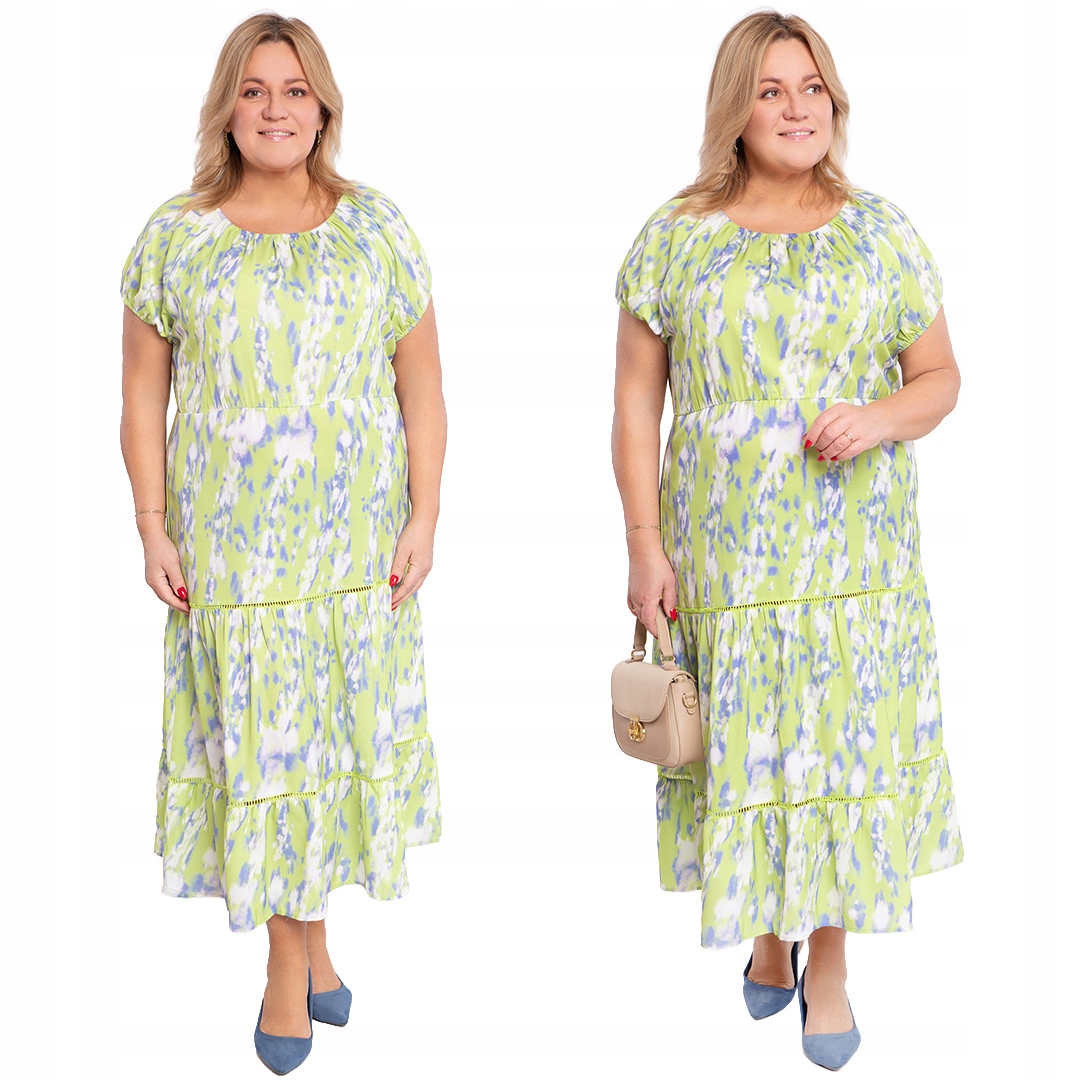 Šaty zeleno-fialový vzor plus size velikost 54