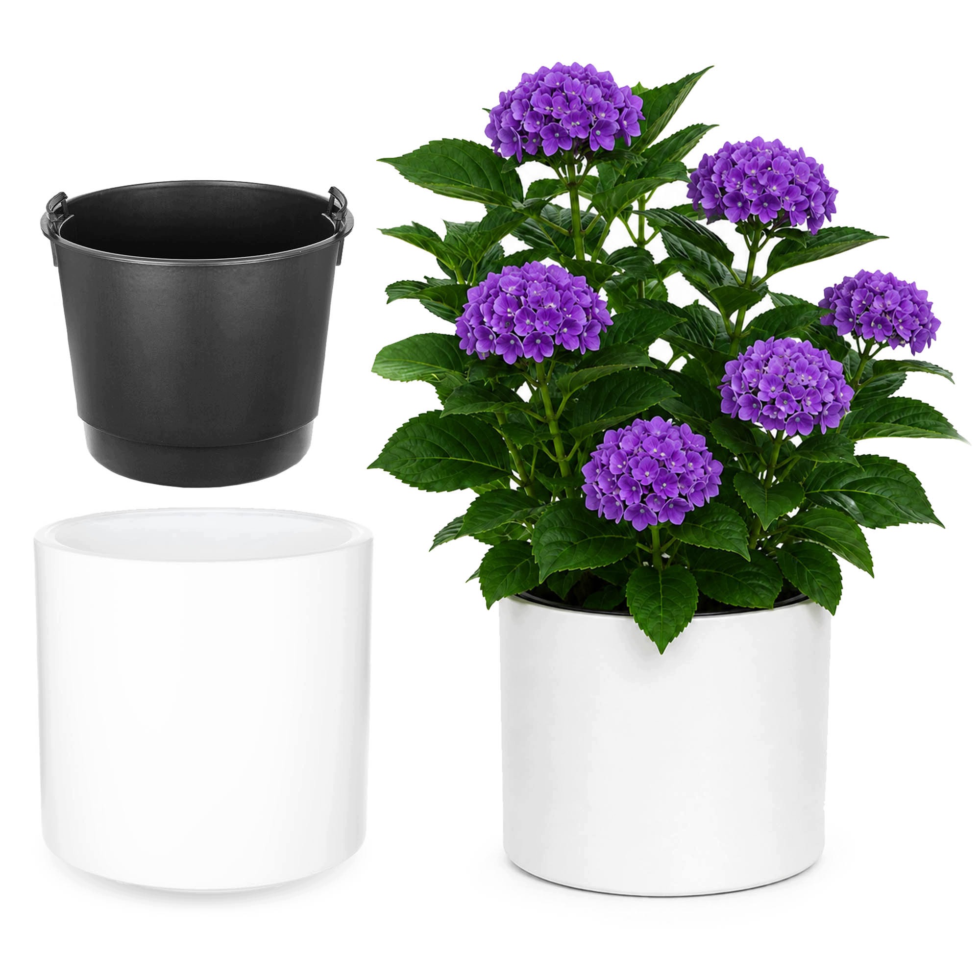 Doniczka Na Kwiaty Z Wkładem 74L 47x45cm Donica Okrągła Biała Plastikowa