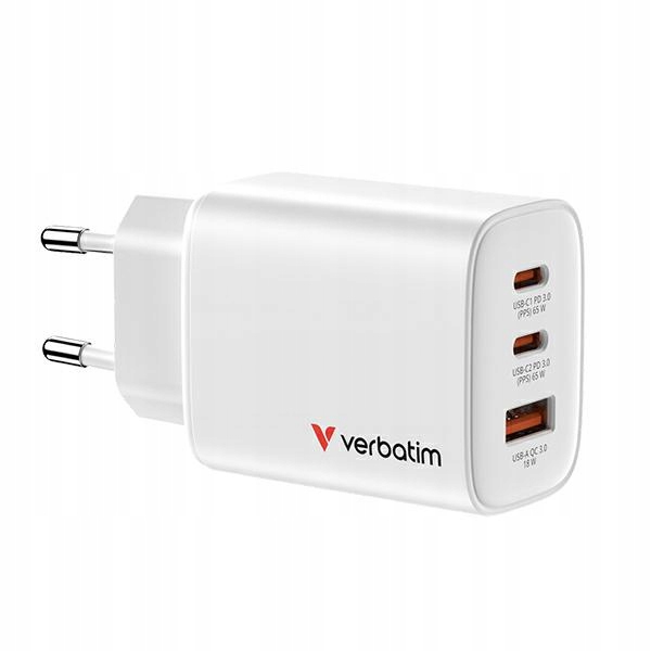 Síťová nabíječka Usb-c 65W GaN bílá Essentials Verbatim napájecí adaptér