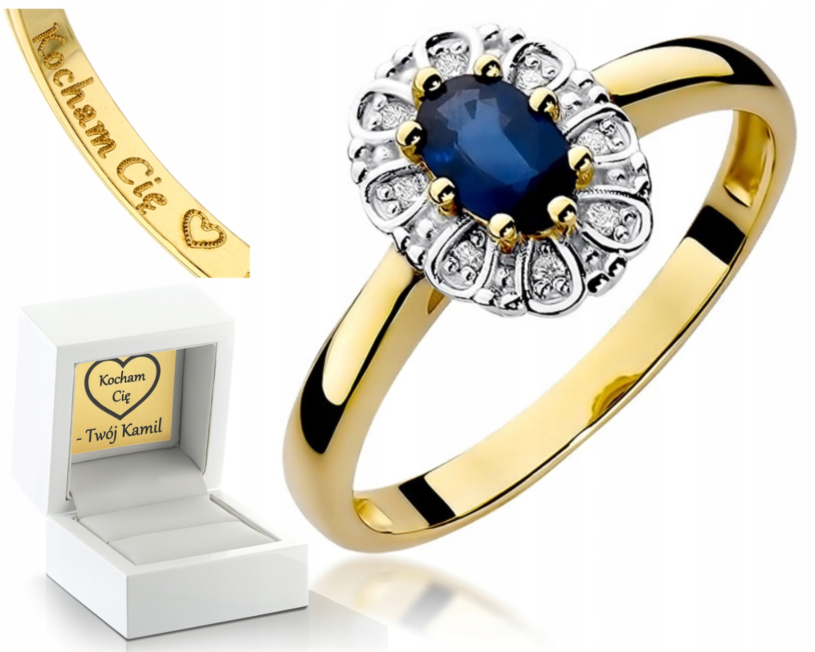 Zlatý Prstýnek Safírového Briliantu Gravírování Bonus