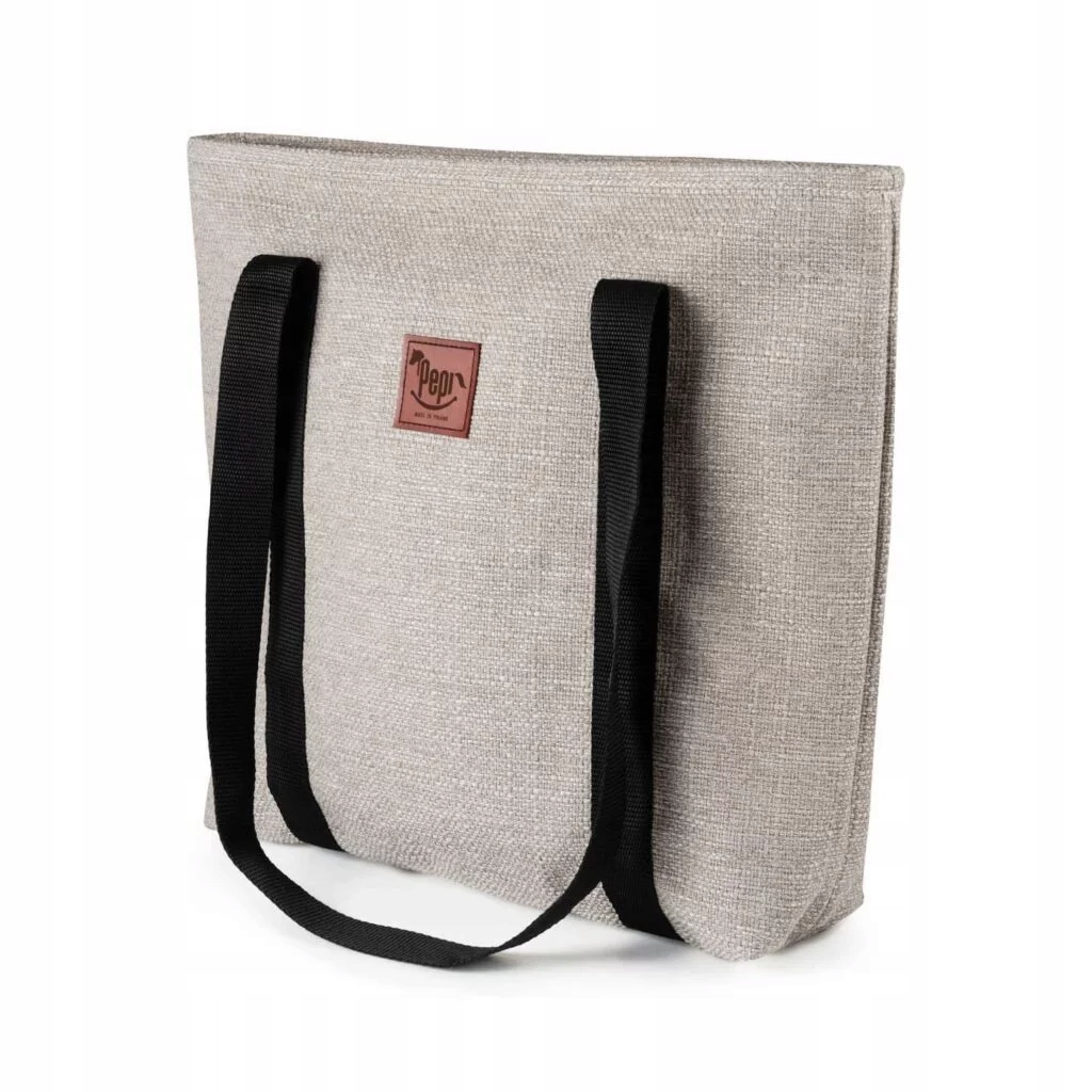 Taška shopperka ecru linen na zip, prostorná, dámská, módní