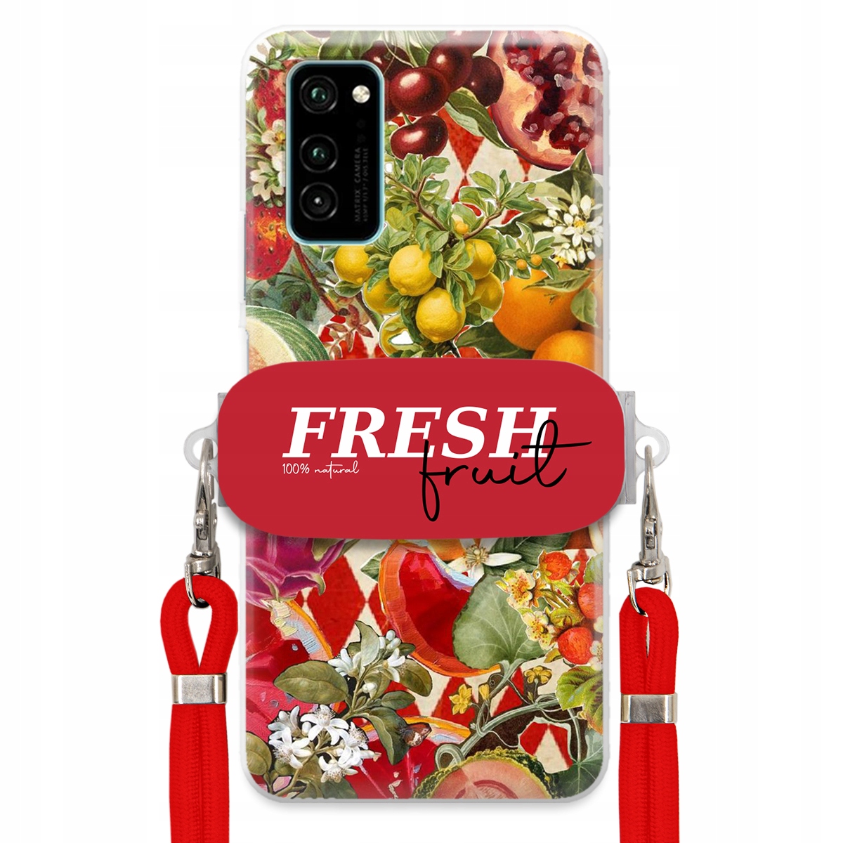 Puzdro pre Huawei Honor V30 Červené Crossbody vodítko držiak Fresh Fruit