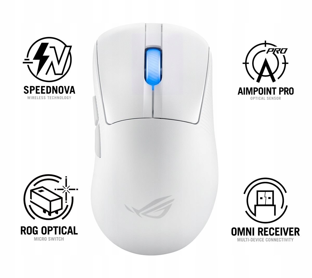 Asus myš Rog Keris II Ace, bezdrátová herní myš, bílá 90MP03N0-BMUA10