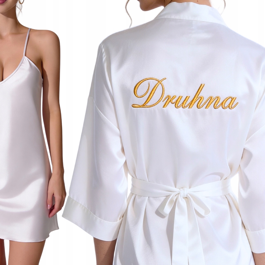 Svatební saténový komplet župan noční s výšivkou r.XL pro ni