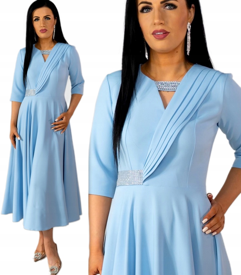 Dámské šaty na křtinové přijímání Elegantní Šaty Svatební Hostina Modrá S