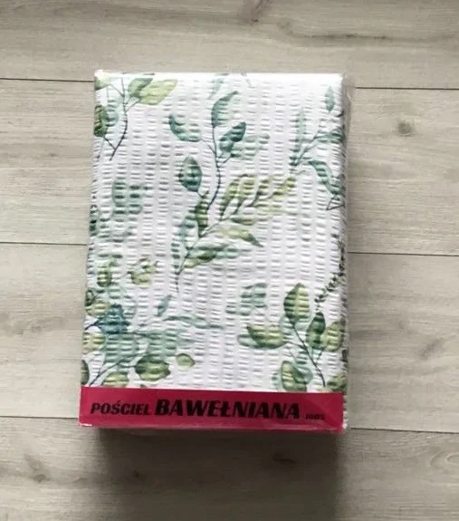 Komplet Pościeli Z Kory 100% Bawełna 220x200cm Zielone Liście Na Białym