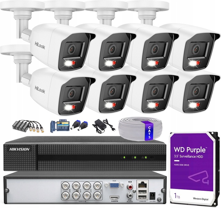 ZEWNĘTRZNY ZESTAW MONITORINGU 6x KAMERA 5MPx HYBRID LIGHT PODGLĄD ZDALNY