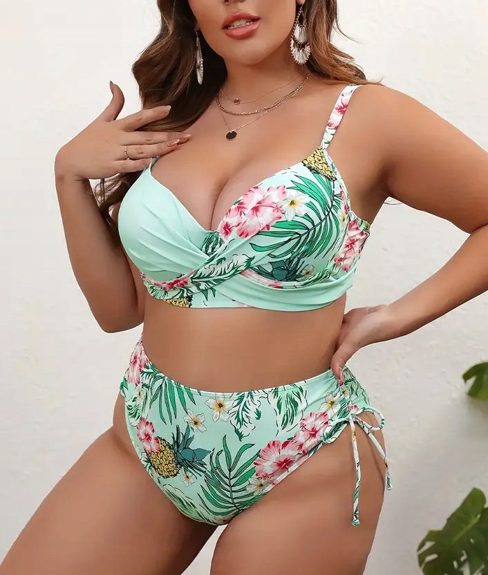 BIKINI STRÓJ KĄPIELOWY KWIATY PLUS SIZE DUŻE ROZMIARY WYSOKI STAN 5XL 50 Rozmiar 5XL
