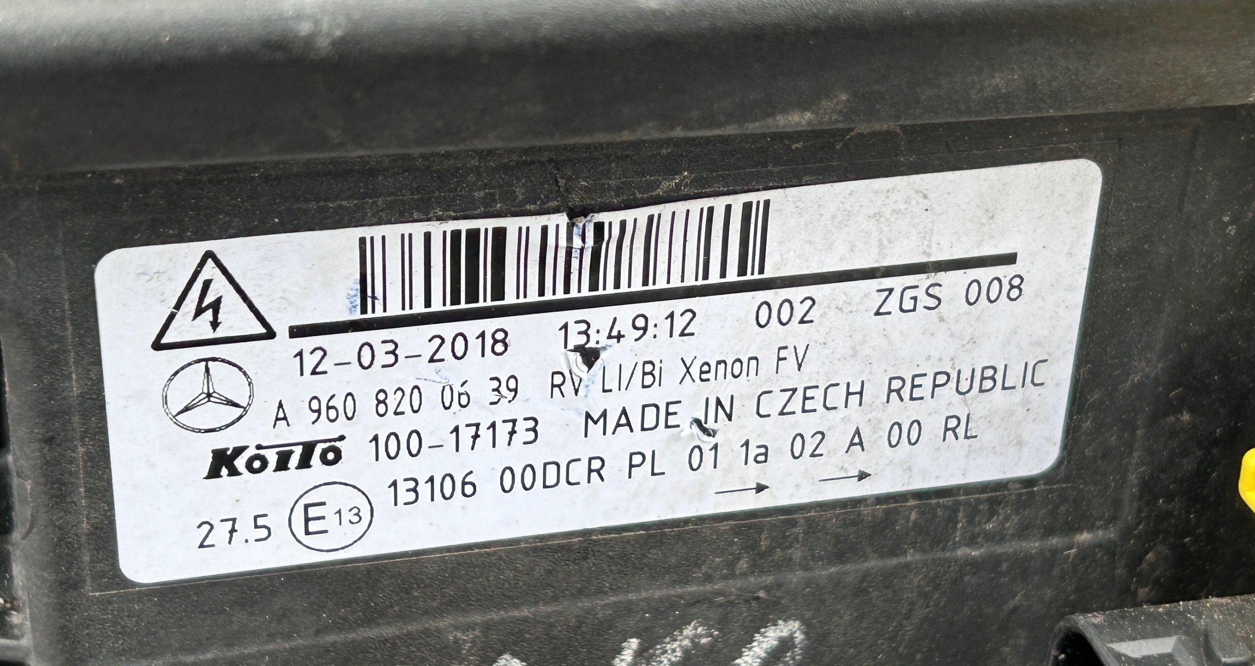 light left front MERCEDES ACTROS MP4 XENON A9608200639