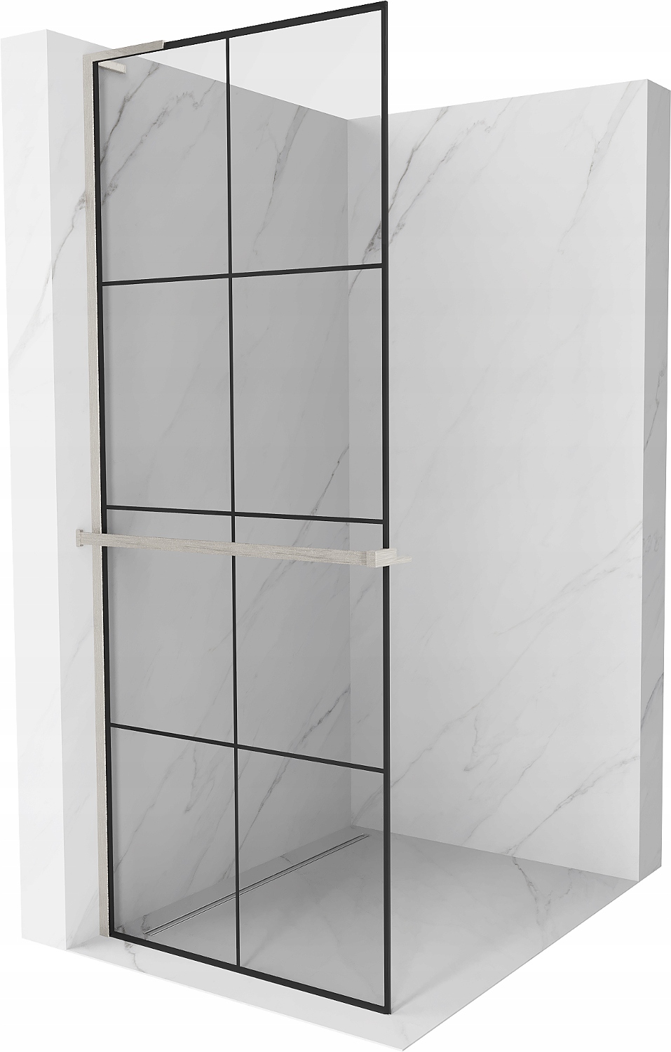 Mexen Kioto+ L sprchová stěna Walk-in 90x200 cm, černá mřížka, kartáčovaný