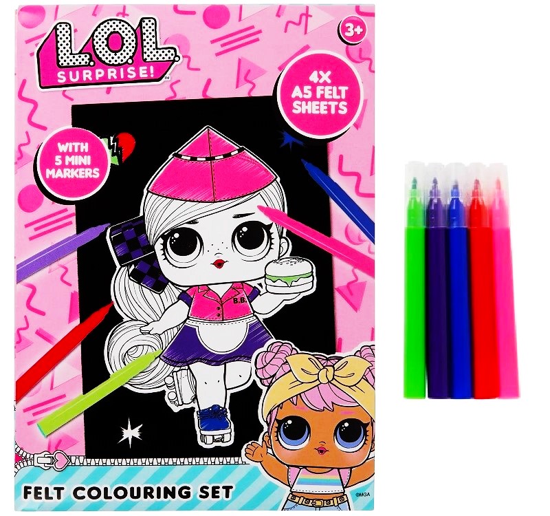 KOLOROWANKA WELUROWA L.O.L. SURPRISE 4 OBRAZKI A5 + FLAMASTRY