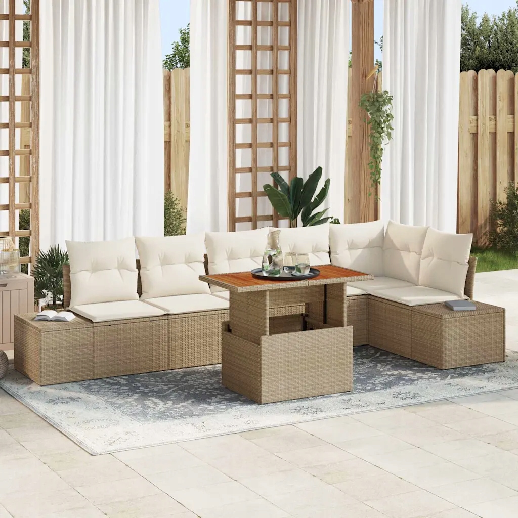 vidaXL Sada zahradních pohovek s úložištěm 7 pcs Béžová Poly ratan