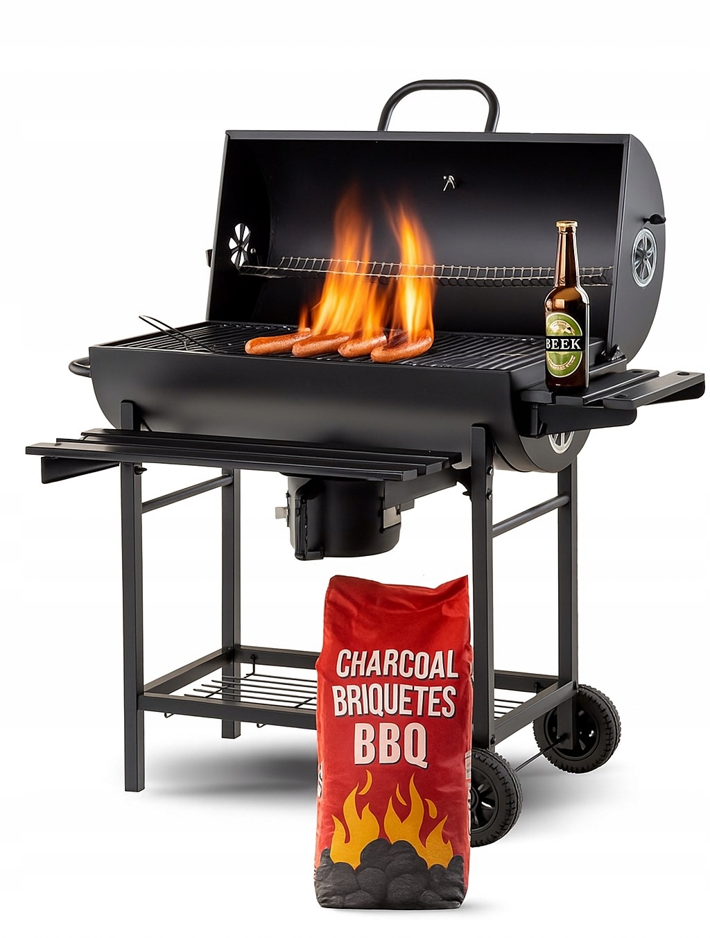 Grill Gril Węglowy Beczka Z Pokrywą Popielnik Ogrodowy Duży 71X35CM