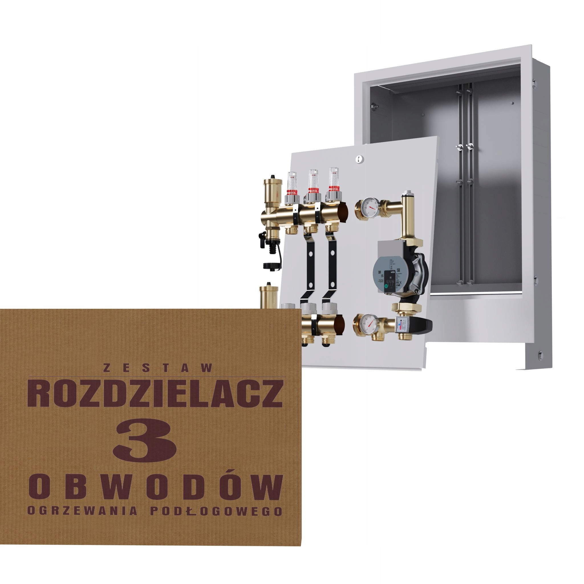 Rozdělovač pro podlahovou krytinu 3 okruhy se skupinou Wilo podomítková skříňka