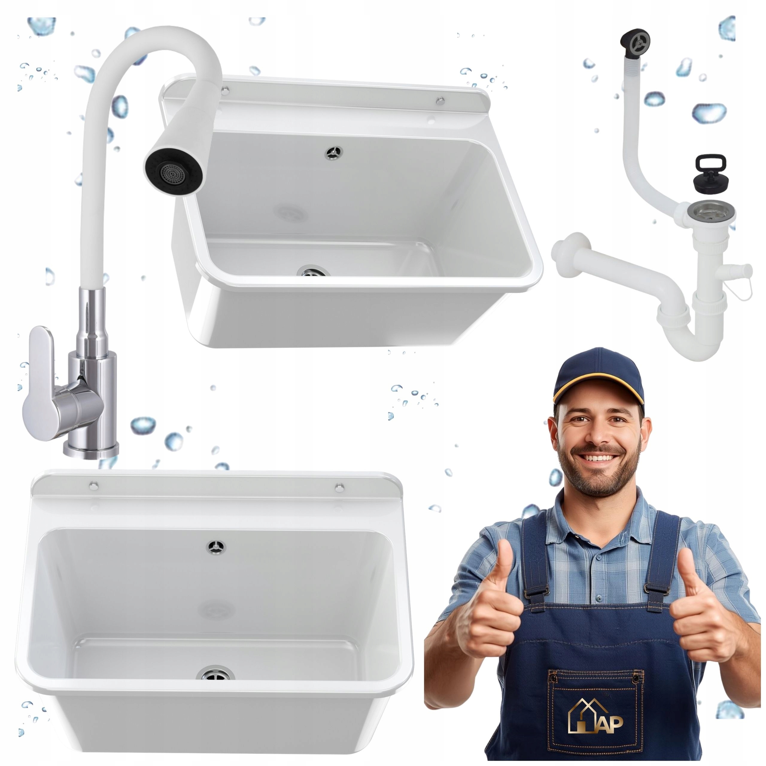 Ekonomický dřez Velká pracovní komora Baterie Elastická bílá Sada