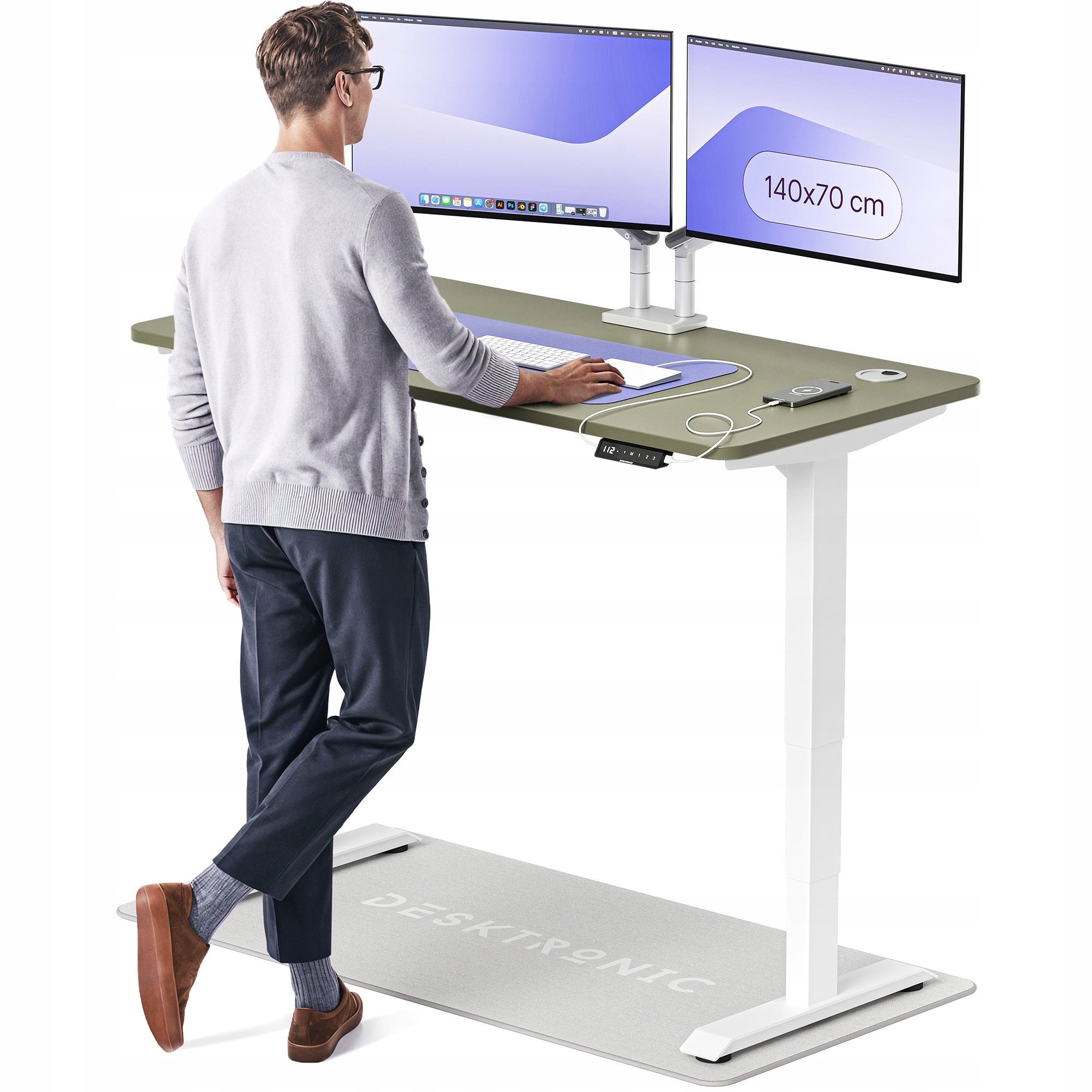 Biurko z elektryczną regulacją wysokości HomePro 140x70 cm Biały/Zielony