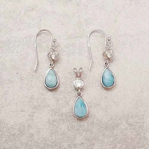 Sada šperků ve tvaru slzy s larimarem