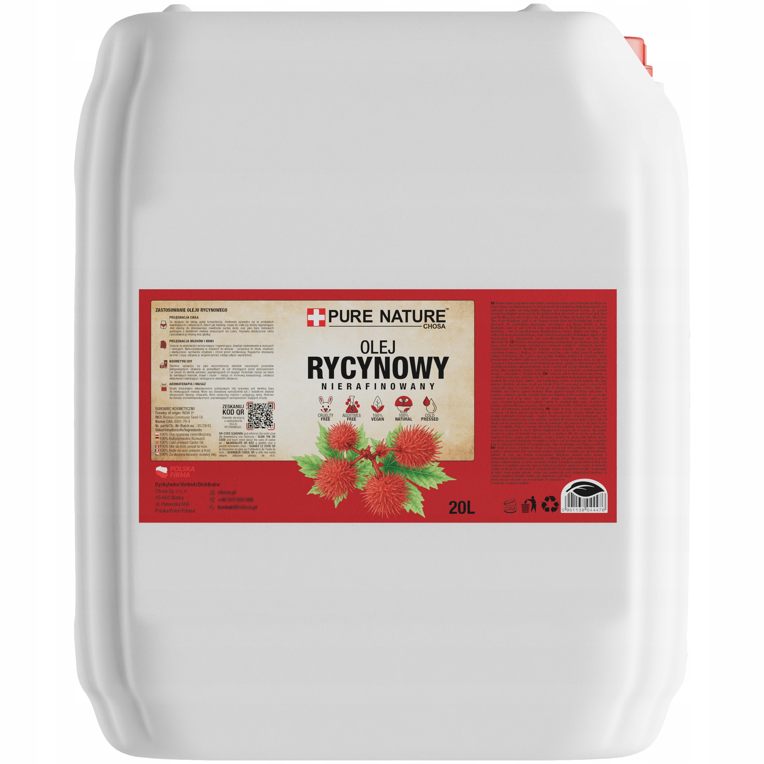 Nerafinovaný Ricinový Olej Lisovaný Za Studena Přírodní Z Indie 20 L