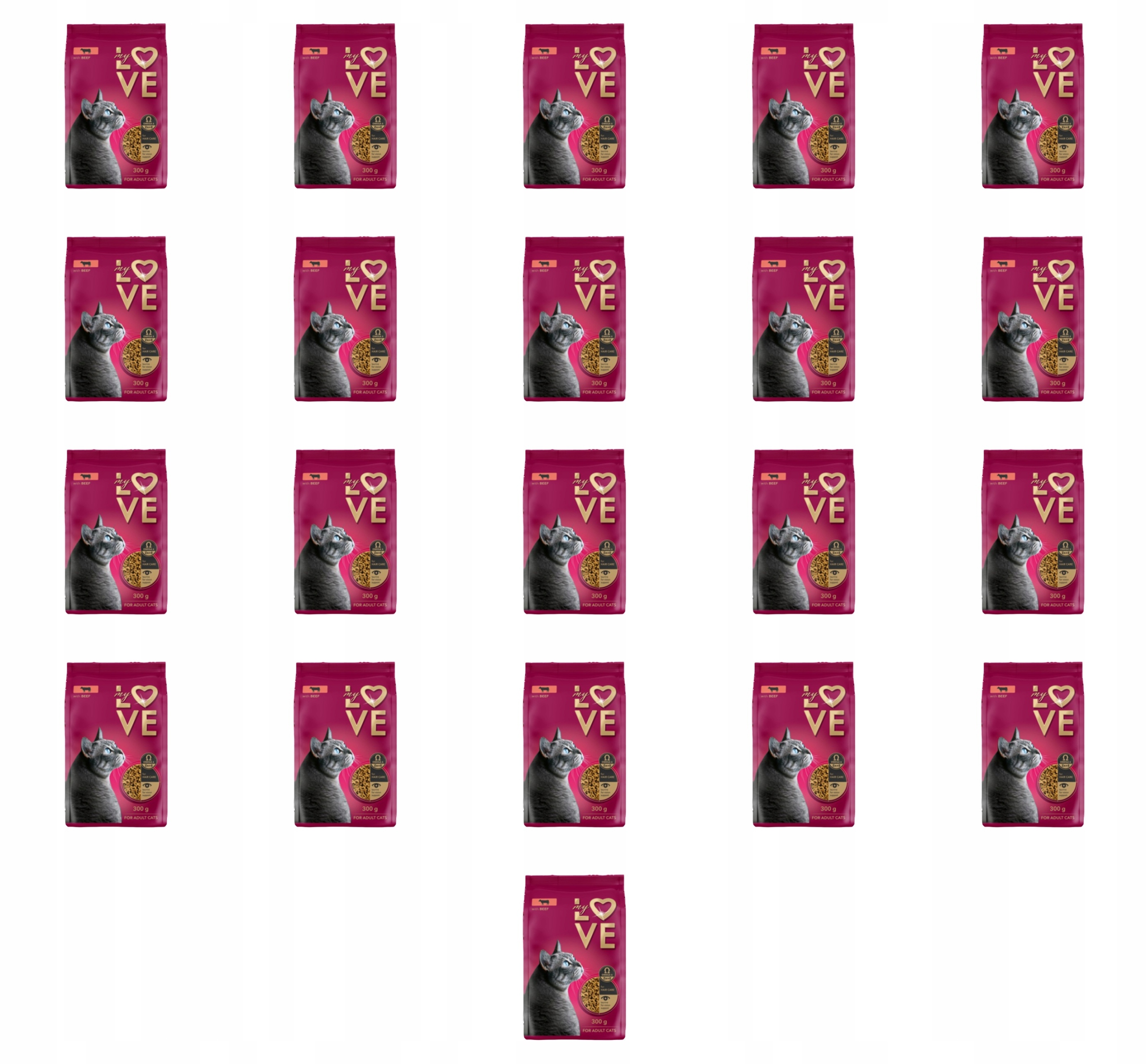My Love Kompletní suché krmivo pro dospělé kočky s hovězím masem 300 g X21